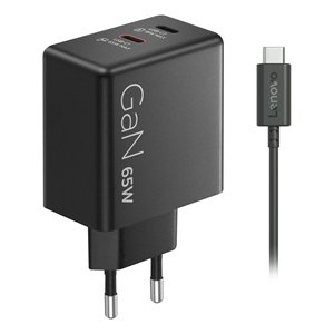 Lenovo GaN 65W USB <b>Type</b>-<b>C</b> <b>Charger</b> With <b>Cable</b> Black - Product Image 1