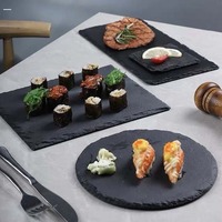 Großhandel Black Slate Stone Catering Servier geschirr Runde Dia30 X 0,5 cm Gravierte Technik für Charc uterie Teller Pizza Servieren