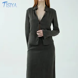 Trendy Cupro Viscose Fabrics Custom High Quality Blouse Shirt Skirt Suit 2 Pieces Women Skirt Sets