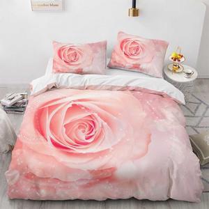 Set biancheria da letto rosa rossa federa <span class=keywords><strong>per</strong></span> cuscino 3D HD Double Full King Queen Twin Single 4 pezzi copripiumino trapuntato fiore camera da letto - Product Image 4