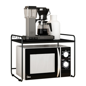 Custom 2-Tier Black & White Metal Kitchen <b>Storage</b> <b>Rack</b> Factory-Free Standing Microwave Oven <b>Rack</b> with Microwave Stand - Product Image 1