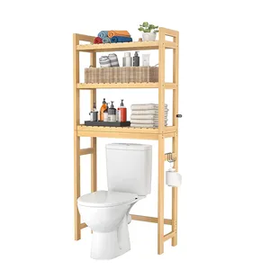 Durable Customized 3 Tier Bamboo Toilet Storage Shelf Toilet Organizer Rack for Bathroom Laundry Space Saver