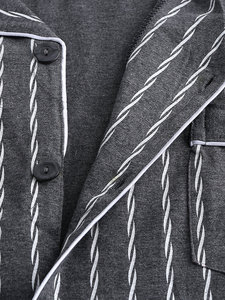 Wholesale Polyester/Cotton Blend Mens Dark Gray Striped <b>Thermal</b> Pajamas Set Comfortable Button Long Sleeve Loungewear Plus Size - Product Image 5