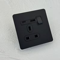 Prise murale universelle 86 UK 13A 10A 2.1 USB/Type-C146, moderne, durable, double pôle, en acier inoxydable, 220-250V, noire