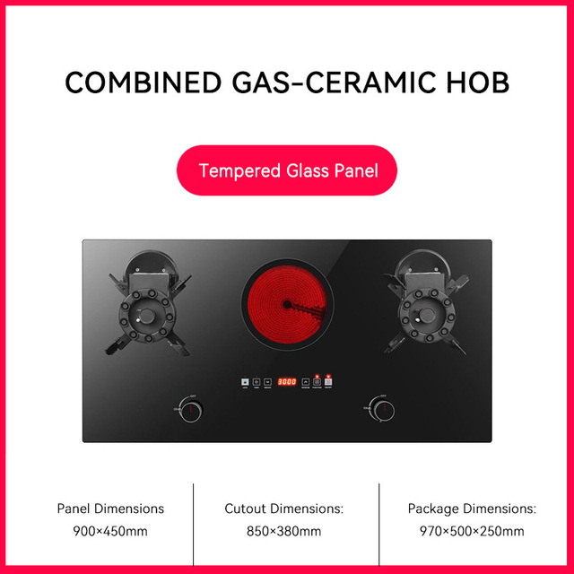 X 3-head Gas & Electric Dual Fuel Stove with Electronic Ignition Glass Surface Built-in/Desktop Installation Household Use