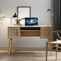 Bureau d'ordinateur en bois moderne et minimaliste à hauteur réglable avec armoire latérale en rotin naturel pour la maison, le bureau et le salon – Vente chaude