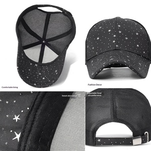 Gorra de béisbol <span class=keywords><strong>unisex</strong></span> de moda para exteriores con protección solar estilo coreano, diseño de estrellas, 6 paneles ajustables y visera ligera. - Product Image 4