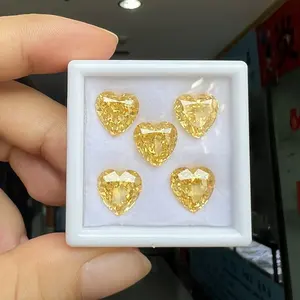 Wuzhou Customized AAAAA cubic zirconia yellow High Carbon heart ice creshed cut 7x7mm 10x10mm loose CZ stone