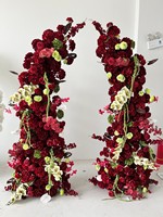 H516 Élégantes décorations d'arche de mariage bordeaux, verdure artificielle, fleurs en soie rouges, décoration d'événements écologique
