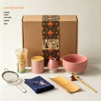 Ensemble Matcha Personnalisé en Céramique de Couleur Foncée, Coffrets Personnalisés pour Café Matcha, Coffret Cadeau Matcha avec Poudre de Matcha