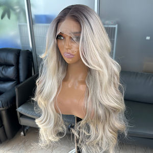 Pelucas largas Boby onduladas Ombre Color Rubio para mujeres negras 13X4 pelucas delanteras de encaje sintético Futura fibra de pelo pelucas sintéticas sin pegamento - Product Image 3