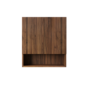 Mobiletto da bagno a parete Tobi 26 con ante a righe, ripiano e vano portaoggetti aperto sopra il WC - Product Image 1