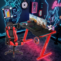 Bureau de jeu RGB carré professionnel moderne de grande taille avec chaise extensible, bureau de jeu carré pour PC et jeux de console