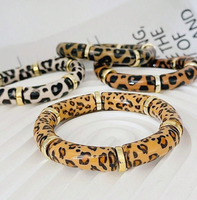 Ince tasarımcı leopar nokta baskı dirsek boru bambu boncuk bilezik 18k altın kaplama metalik aksesuarları takı bilezik seti kadınlar