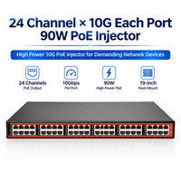 Inyector PoE IEEE802.3bt con Salida de 90W por Puerto, 1G/2.5G/5G/10G, Inyector PoE++ de 24 Canales para Montaje en Rack, 900W