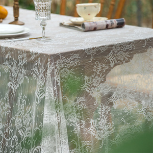 French Vintage White Lace <b>Tablecloth</b> Rectangular Decorative <b>Table</b> Cover <b>for</b> Home Dining - Product Image 3