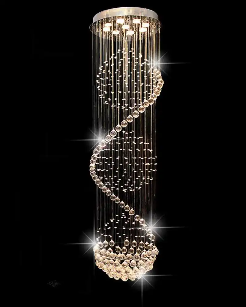 Modern Spiral Rain Drop Crystal Chandelier Hanging Lamp