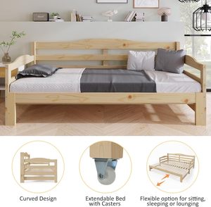 Modern European Solid Wood Daybed Cabin <strong>Bed</strong> &amp; Single <strong>Guest</strong> Sofa <strong>Bed</strong> Pull-Out Trundle 180x200cm-Versatile for Living Room Bedroom - Product Image 2
