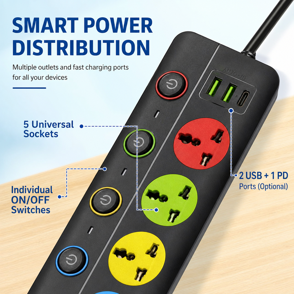 Wholesale Factory Direct Supply Universal 5 Gang AC Receptacle Personal Switches Multi Plug Home Theater Hotel Extension Socket · image 2