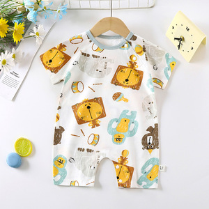Combinaison pour bébé, style été, unisexe, manches courtes, combinaison fine pour nouveau-né, combinaison de ramper, vêtements pour bébé en coton pur - Product Image 2