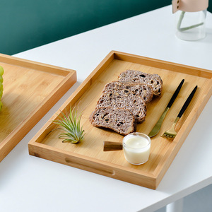 Plateau rectangulaire en bambou de style japonais 38x35,5 cm pour servir thé, fruits, pain, gobelets à eau, couleur unie - Product Image 1