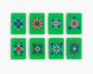 Fichas de Mahjong Americanas de Primera Calidad, Jardín Botánico, 160 Piezas, Acrílico Verde, Diseño de Margarita, Tulipán y Champiñón, Pintadas a Mano, Portátiles, Marca Privada - Product Image 1