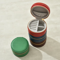 Étui à bijoux de voyage rond en cuir PU, boîte cylindrique à fermeture éclair, intérieur en velours, mini rangement pour bagues et boucles d'oreilles, vente en gros, personnalisation OEM