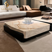 Table basse ronde moderne de luxe en marbre noir naturel et acier inoxydable pour salon, villa, appartement