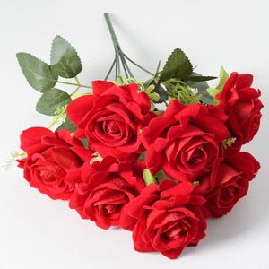 Wholesale Handmade Velvet 7-Headed <strong>Flower</strong> Bouquet Red <strong>Rose</strong> for Wedding &amp; Home Decor for Mother's Day - Product Image 1