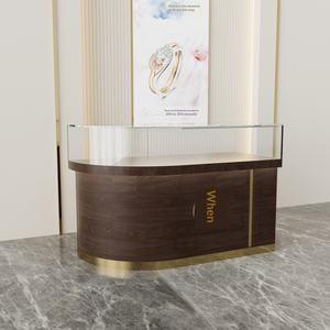 Vitrine à bijoux en or avec éclairage LED, rangement amovible, sculptures en jade, verre de jadéite, style vintage, bois massif, acier inoxydable - Product Image 4