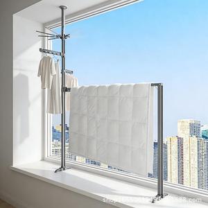 Séchoir à linge en alliage d'aluminium du sol au plafond, type sur pied, réglable, pour balcon, chambre, baie vitrée, sans perçage requis - Product Image 3