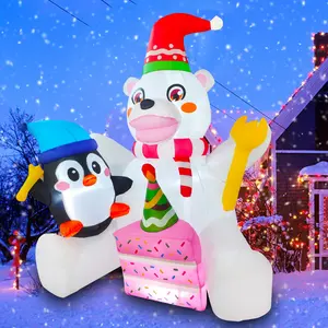 5 Fuß lustiger Eisbär Ißt Kuchen aufblasbare Weihnachtsdekoration mit LED-Lichtern Outdoor-Partyzubehör Ornament