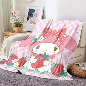 Anime Kuromis Cartoon HD Printed Flannel Blanket Girls' Pink Thin Anti-Pilling Blanket Camping Picnic Blanket For Children