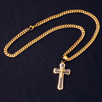 2028X071 Collier pendentif en or et argent à trois couches pour homme avec chaîne à maillons en acier inoxydable plaqué or