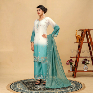 Two Piece Traditional Salwar Kameez Embroidered Anarkali Set for <b>Green</b> <b>Net</b> Dupatta Indian Wedding Party Graduation Outfit - Product Image 1