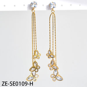 ต่างหูแฟชั่นชุบทอง 18k สแตนเลส รูปผีเสื้อ ประดับเพชรแบบฝัง สำหรับทุกเพศ - Product Image 2