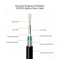 Cable de Fibra Óptica GYXTW Monomodo G652b de 4-24 Hilos, Armado para Exteriores, OEM y ODM, Guangdong