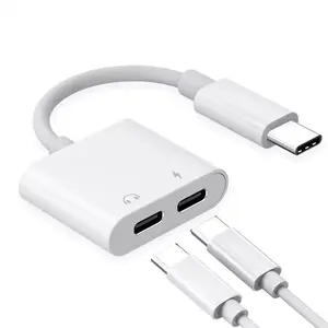 2 in 1 USB C to 3.5mm headphone aux jack adapter for type c cellphone, type c to 3.5 earphone splitter with charge and call