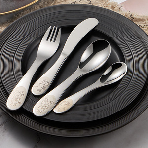 Vaisselle pour enfants en acier inoxydable 304, cuillère à manger pour bébé à motif de dessin animé, cuillère à dessert, couteau et fourchette, ensemble cadeau - Product Image 1