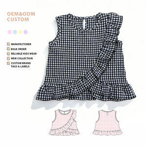 قميص بناتي صيفي مطبوع حسب الطلب من القطن 100٪ بأكمام مكشكشة وتصميم كاجوال مع دانتيل - Product Image 1