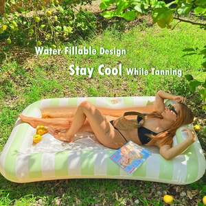 Tumbona inflable a rayas de PVC duradera de fábrica, balsa flotante para <span class=keywords><strong>piscina</strong></span> de bronceado con soporte para bebidas y línea de agarre - Product Image 4