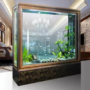 European fish tank living room partition screen large office rectangle against the wall ecological new lazy fish tank home floor