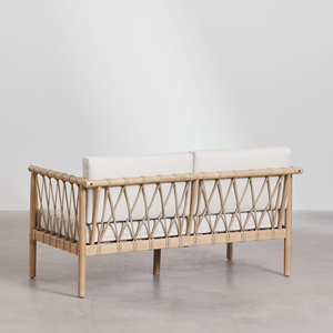 Meubles de jardin pour terrasse extérieure, canapé deux places en teck naturel, équipé de cordes et d'un coussin, style minimaliste - <span class=keywords><strong>Jemi</strong></span> - Product Image 3