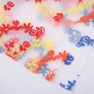 공장 공급 꽃 패턴 100% 폴리 에스터 organza 자수 패브릭 드레스