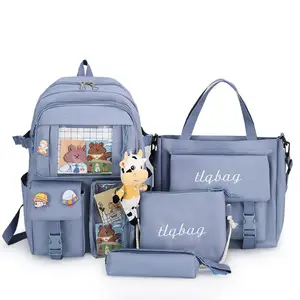 2023 New School Day 4 Pcs Set Children's School Bag Kawaii School Backpack for Teenager Girls Anti-theft Travel Backpack With