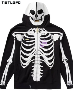 Felpa con cappuccio con logo personalizzato da fabbrica di Halloween di grandi dimensioni con scheletro di Halloween spesso con Zip e stampa di Halloween in cotone felpe con cappuccio per uomo - Product Image 1