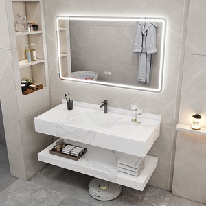 Meuble de salle de bain moderne et simple avec lavabo en céramique intégré, meuble de salle de bain en ardoise supérieur et inférieur - Product Image 3