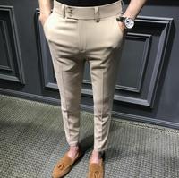 Pantalon droit pour homme, boutonné, de haute qualité, avec poches, décontracté, pour affaires, pantalon long et formel, coupe slim, grandes tailles