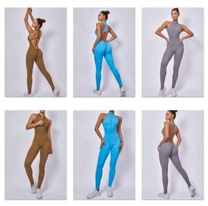 RUIQUWIN Custom un pezzo tuta Fitness per donne Sexy scricchiolante senza schienale con scricchiolatura con Zip senza maniche per allenamento Yoga - Product Image 3