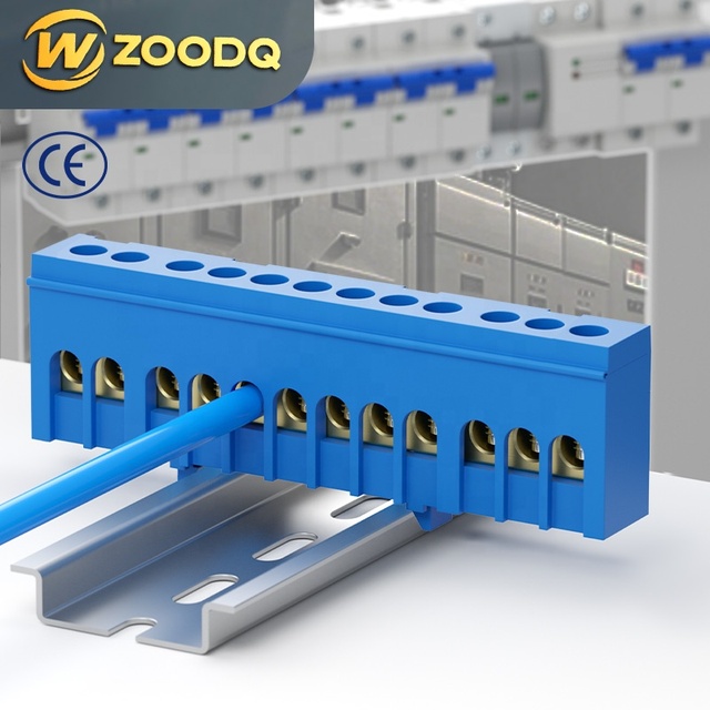 Blue Terminal Block With Screw in Terminal Block Copper Bar Earth and Neutral Grounding Brass Nylon Material Copper Ground Cable